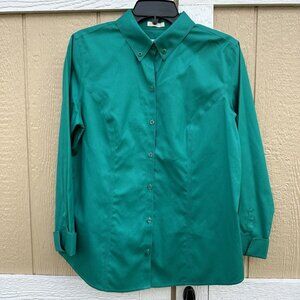 Chico’s Non-Iron Shirt Green Long Sleeve Button Up Cotton Size 1 Medium